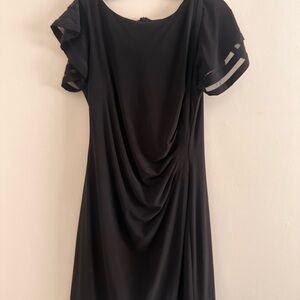 Black Ruched Cap Sleeve Mini Dress